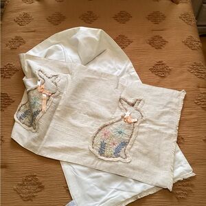 Rachel Ashwell Embroidered Bunny- White and Cream Table Runner 72”x16”
